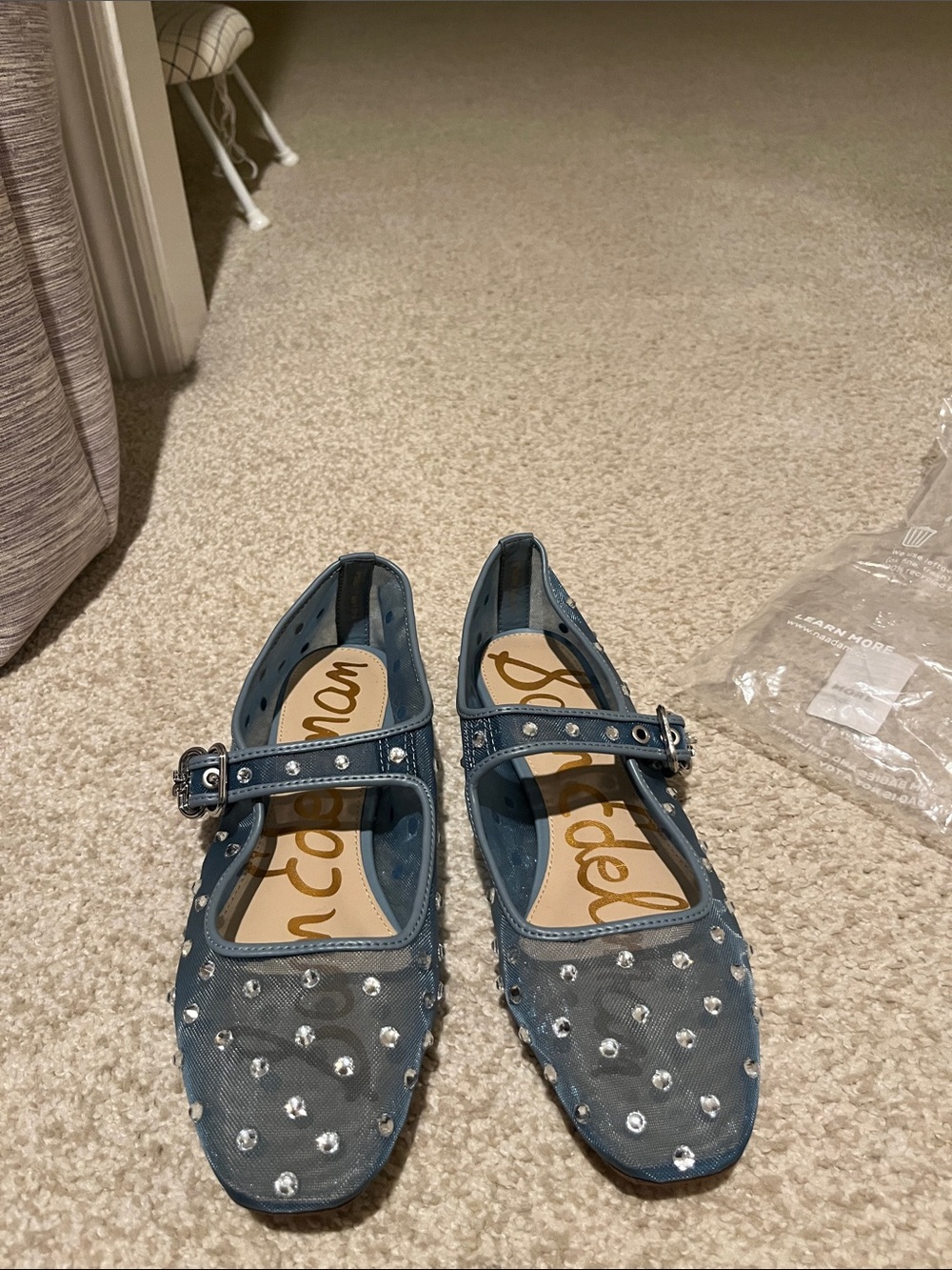 Sam Edelman Teal Mesh Mary Jane Flats with Rhinestone Accents - Picture 3 of 5